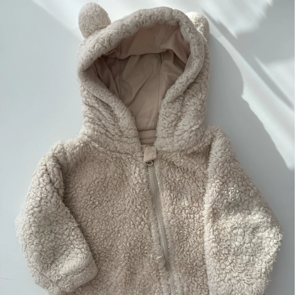 Newborn Cozy Bear Ear Sherpa Baby Onesie​